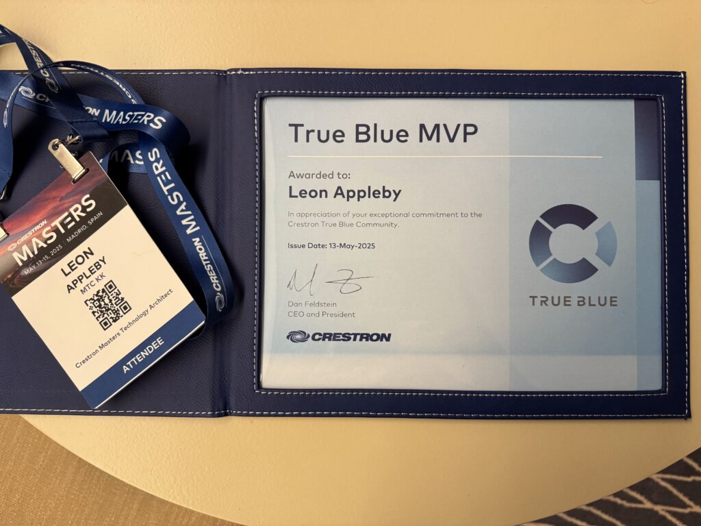 Recognized as Crestron True Blue MVP at Masters 2025 1 Leon Appleby Crestron True Blue MVP
